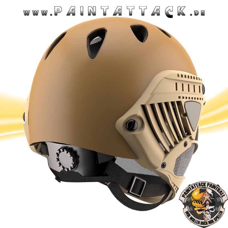 Warq - Taktischer Helm mit Thermalglas und Mesh Gitterschutz für Paintball und Airsoft tan – Bild 2