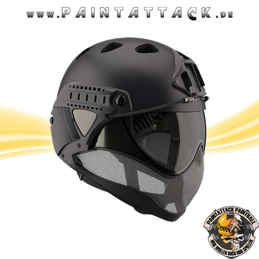 [5934] Warq - Taktischer Helm mit Thermalglas und Mesh Gitterschutz für Paintball und Airsoft schwarz